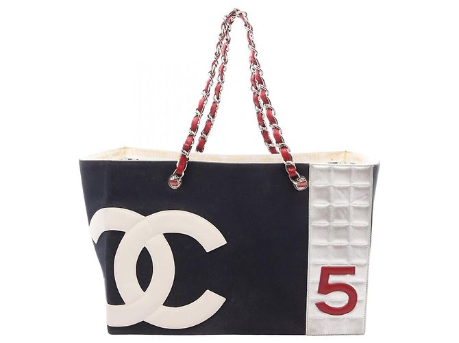 Chanel No. 5 Chocolate Bar Coco Mark Tote Bag Silber Rot Marineblau