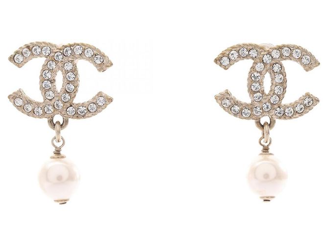 Chanel Coco Mark Stecker-Ohrringe Weiß Golden