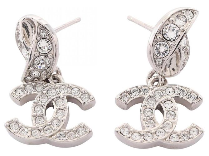 Orecchini a bottone Chanel Coco Mark Silver/Clear Argento