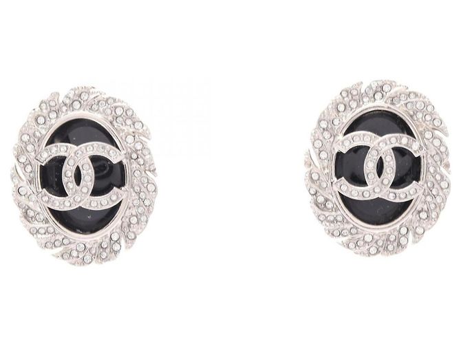 Orecchini a lobo Chanel Coco Mark Nero Argento