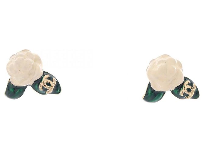Pendientes de botón Chanel Coco Mark con motivo floral Blanco Dorado Verde