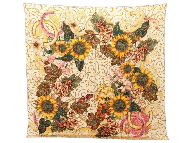 Pañuelo de seda floral Chanel Coco Mark Multicolor Amarillo