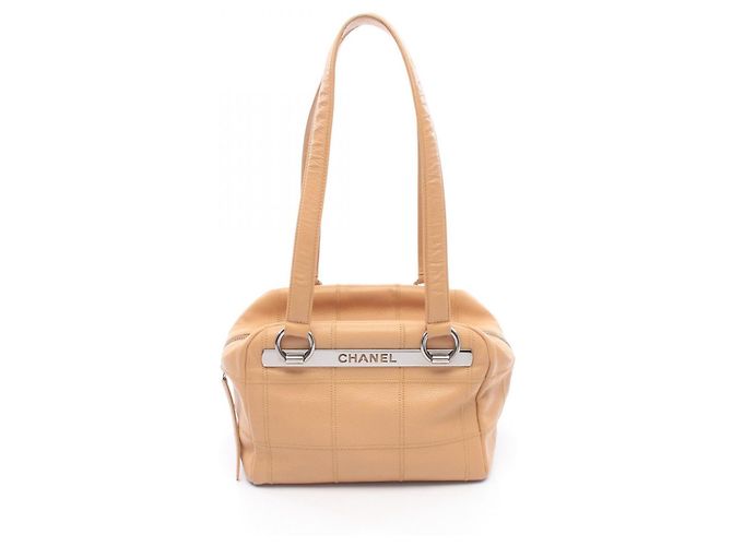Bolsa de Ombro Chanel Chocolate Bar em Bege