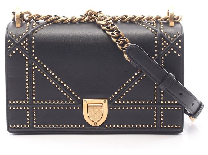 Borsa a tracolla Christian Dior DIORAMA con borchie Nero