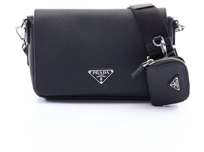 Saffiano Borsa a tracolla Prada con logo triangolare Nero