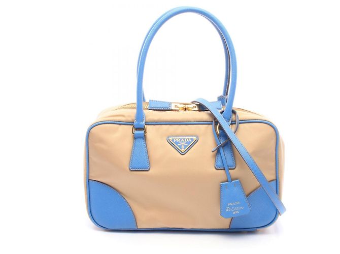 Sac à main 2-Way Prada Triangle Logo Bleu Beige