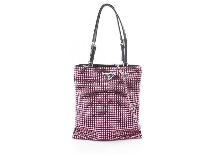 Prada Triangle Logo Crystal 2-Way Handtasche Schwarz Pink