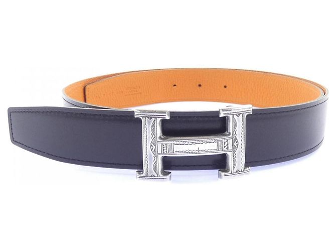 Hermès Hermes H Touareg Reversible Belt Black Orange
