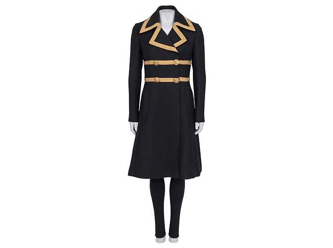 Dolce & Gabbana Black Virgin Wool Fitted Long Coat Pre-owned