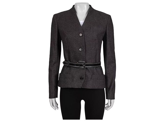 Christian Dior Gray Wool Angora Fitted Jacket Sz.38 Pre-owned