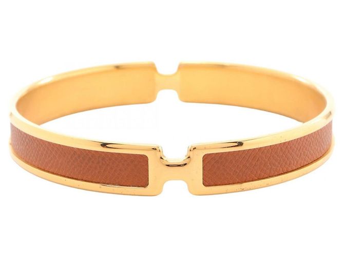 Pulseira Hermès Olympe Couro Castanho Dourado Marrom