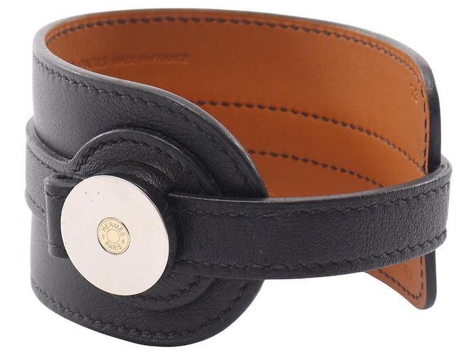 Hermès Hermes Cavaliere Bangle in Black Swift Leather