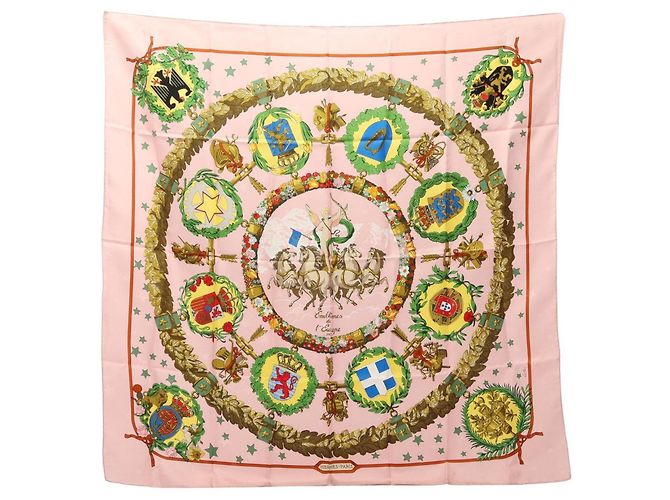 Hermès Lenço Hermes Carre 90 Emblemes de l'Europe Rosa Multicor Verde