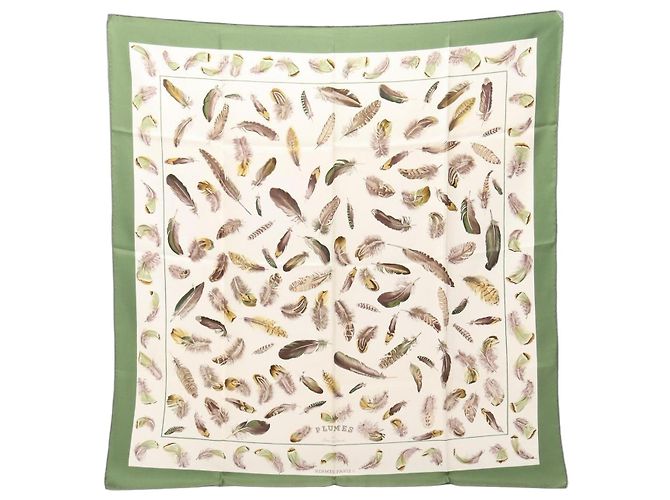 Silk In Hermès Lenço Hermes Carre 90 Plumes Verde Cru