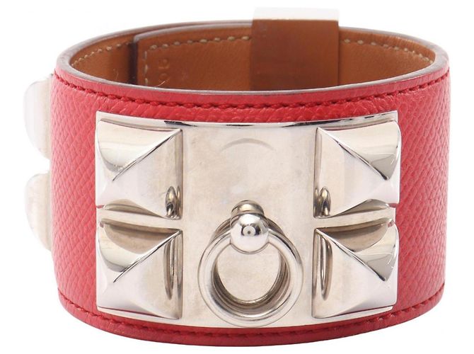 Hermès Hermes Collier de Chien Bangle Prata Vermelho
