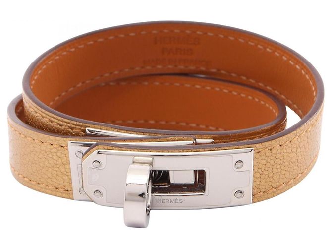 Hermès Pulseira Hermes Kelly Double Tour Marrom Prata