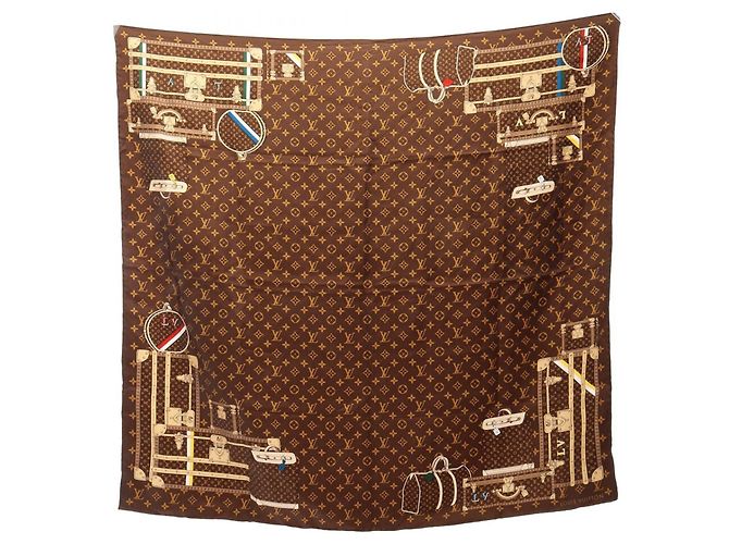 Sciarpa Louis Vuitton Carre Monogram Trunks Marron Marrone Multicolore