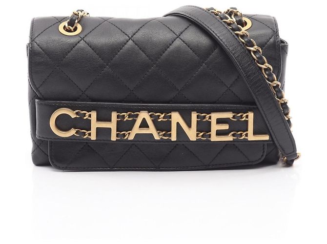 Borsa a tracolla Chanel Matelassé Logo Nero