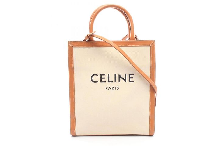Céline Celine Small Vertical Cabas 2-Way Tote Bag Marrom Cru