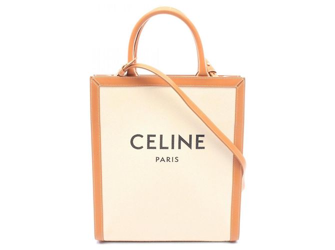 Céline Celine Small Vertical Cabas Bolsa Tote 2-Way Marrom Cru