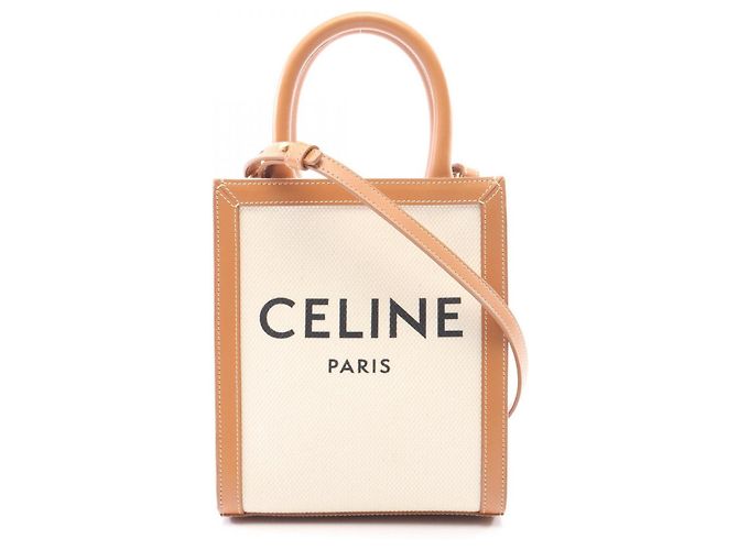 Céline Celine Mini Vertical Cabas Sac à main 2-Way Marron Écru