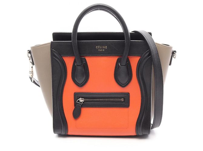 Céline Bolso de mano 2-Way Celine Luggage Nano Shopper Negro Beige Naranja