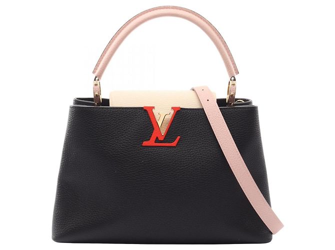 Borsa Louis Vuitton Capucines PM Noir Crème Nero Rosa Crudo