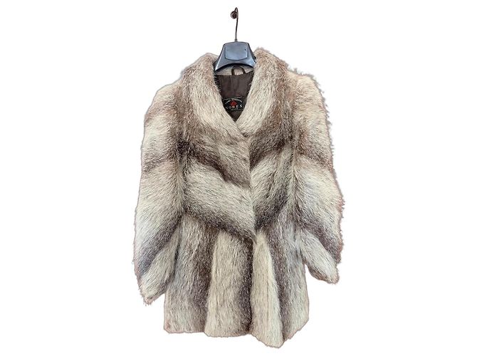 Autre Marque NOREX Fuchsfellmantel in Braun und Grau Weiß