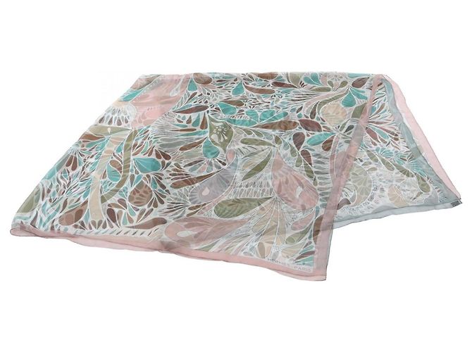 Hermès Pañuelo de seda Hermes Millefleurs du Mexique Rosa Multicolor Verde