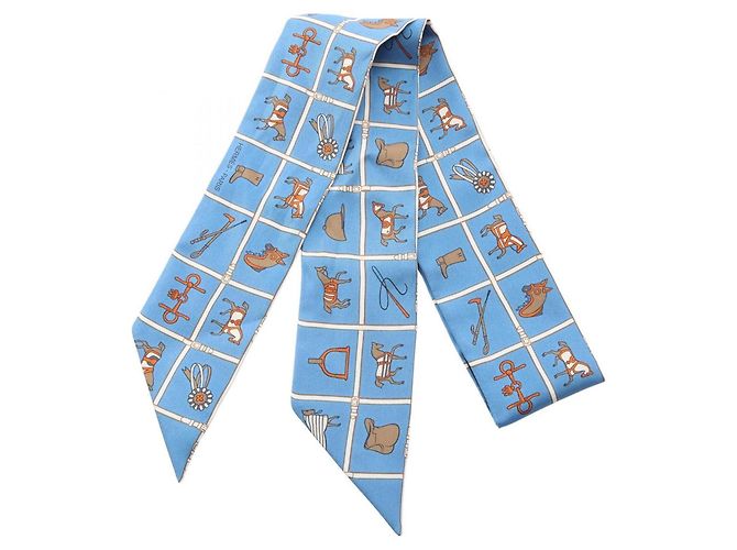 Hermès Hermes Twilly Couvertures et Tenues de Jour Scarf Blu Multicolore