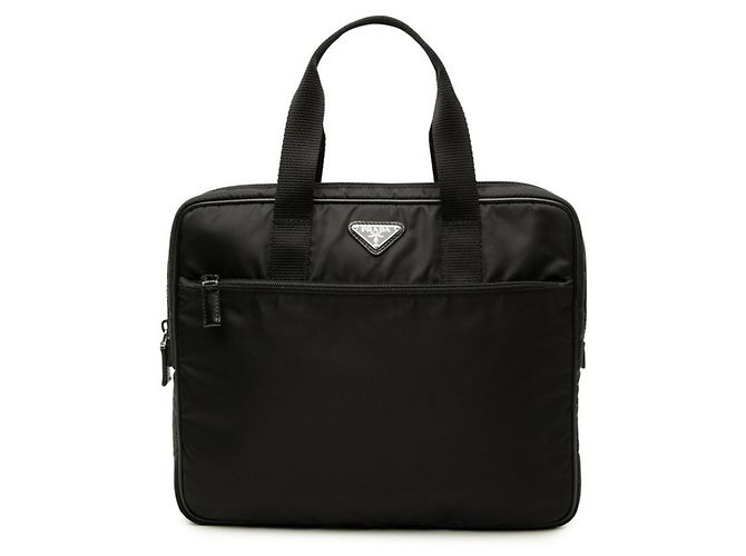 Sac business Prada avec plaque logo triangle Noir