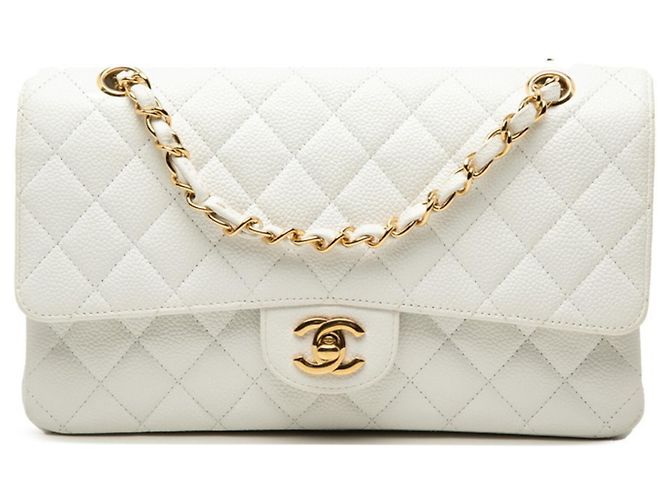 Chanel Coco Mark Double Flap Matelassé Schultertasche Weiß