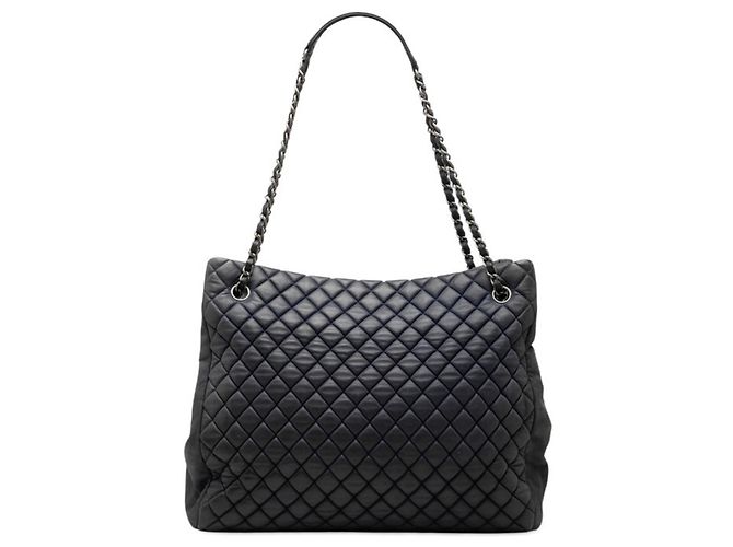 Saco Tote de Corrente acolchoado Chanel Matelassé Prata Azul marinho