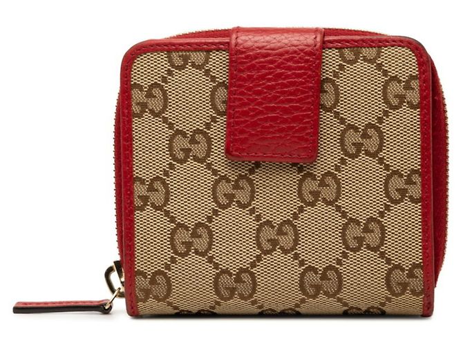 Gucci GG Canvas Bi-fold Geldbörse Rot Beige
