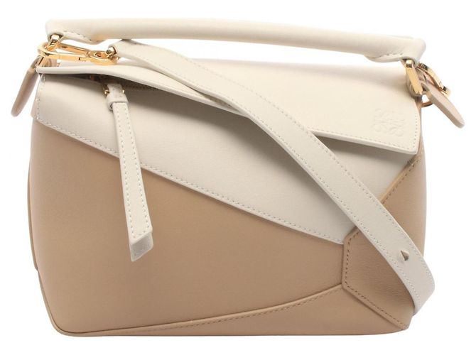 Borsa a mano 2-Way Loewe Puzzle Edge Small Bianco Beige