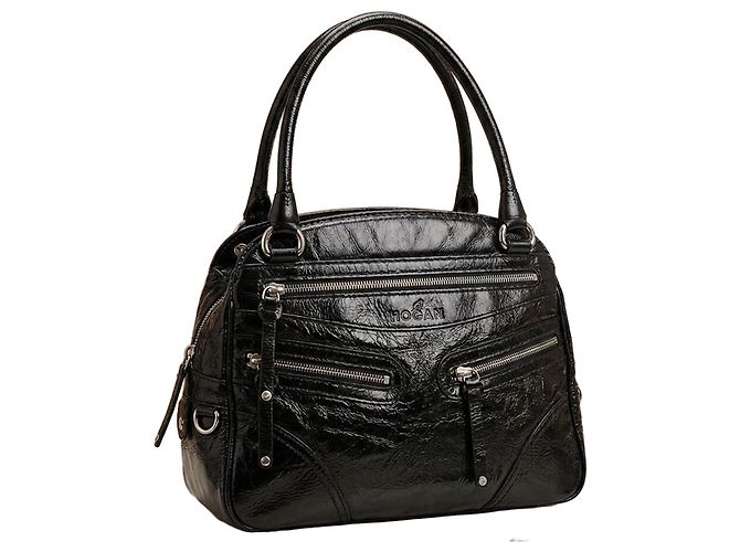 Hogan Handtasche aus Lackleder Schwarz Dunkelgrün