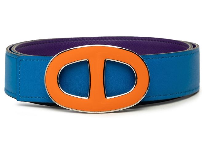 Cinto Reversível Hermès Chain de Ancre em Swift e Epsom Roxo