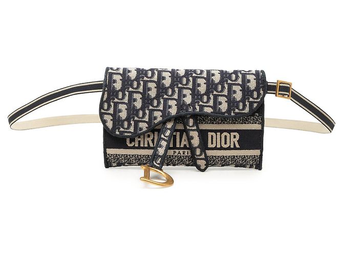 Dior Oblique Canvas Embroidered Saddle Slim Belt Pouch in Blau