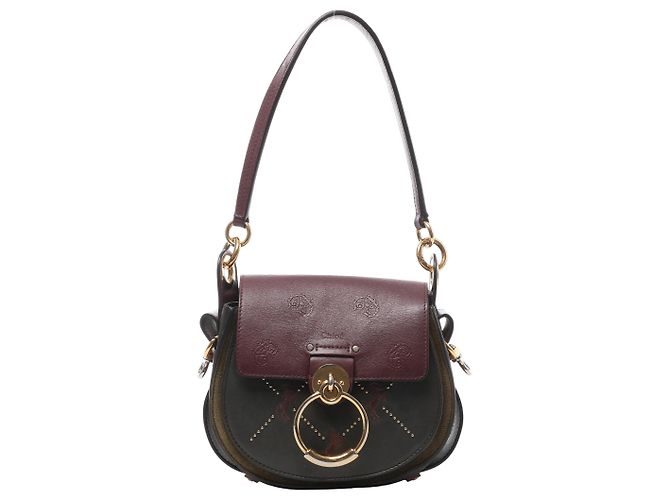Chloé Bolsa de ombro Chloe Tess em couro e camurça Verde x Bordeaux