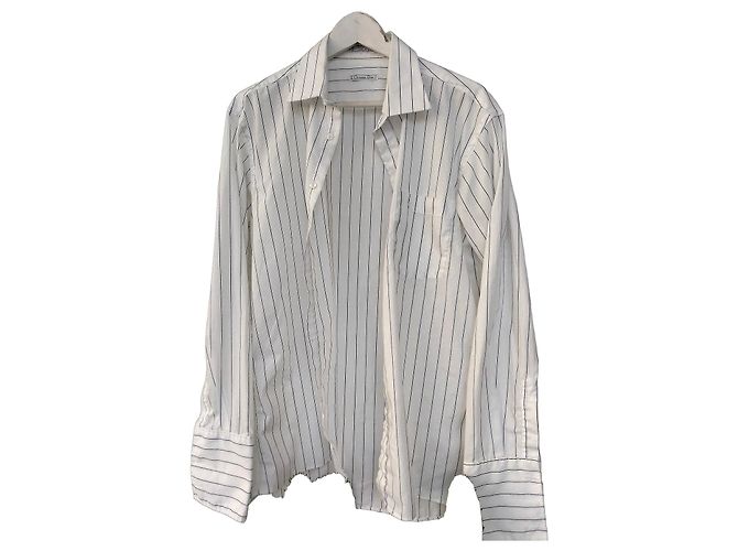 Camisa Christian Dior de algodón con rayas azules Blanco