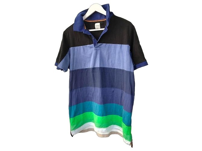 Paul Smith Gestreiftes Polohemd Schwarz Weiß Blau Grün
