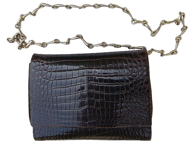 Autre Marque Borsa in Pelle di Coccodrillo Baby Autentica Marrone