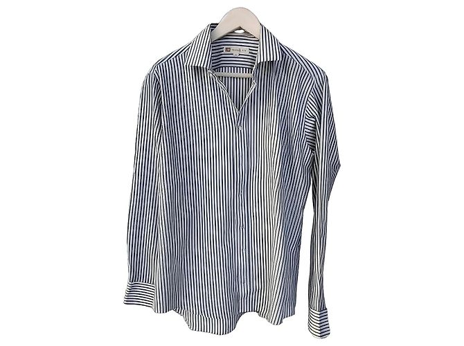 Camicia Pierre Balmain Monsieur a Righe Blu e Bianca Bianco