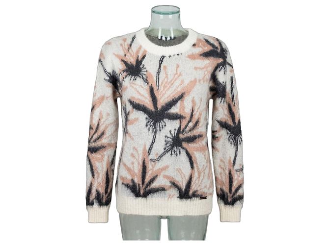 Alessandro Dell'Acqua Wollmischpullover mit Blumenprint Braun Pink Weiß Grau