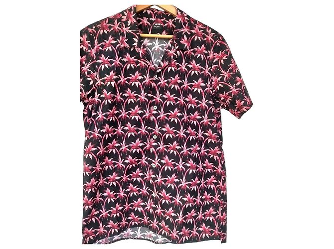 Paul Smith Kurzarmhemd mit Palmenprint Schwarz Pink