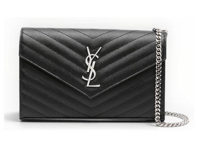 Bolso de cadena Saint Laurent Monogram Chevron Negro