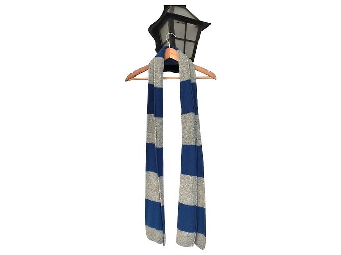 Sciarpa in lana Polo Ralph Lauren a righe blu e grigie Grigio