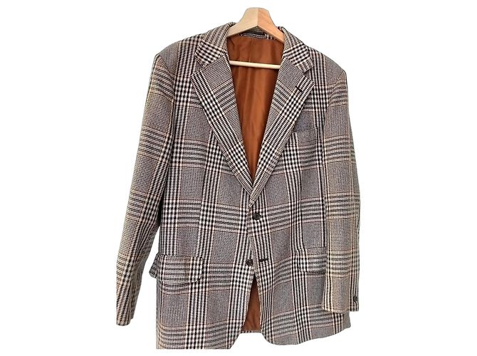 Autre Marque Blazer Fionette da uomo a quadri marrone e beige Nero Bordò