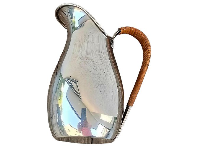 Autre Marque COHR Denmark Silver Pitcher with Wicker Handle Brown Silvery