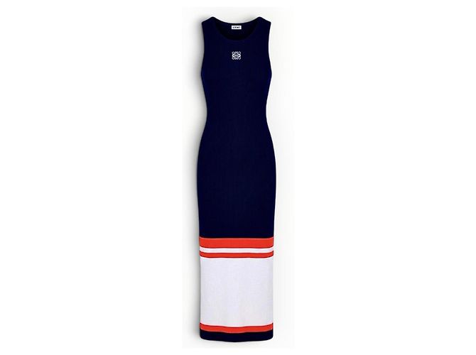 Vestido largo de punto Loewe azul marino Blanco Naranja